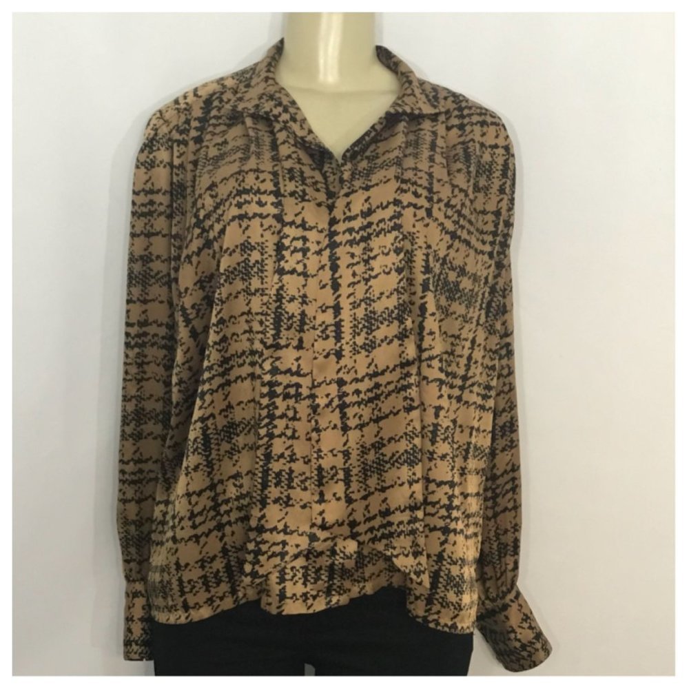 Brown and Black Print Blouse Size 8